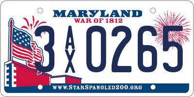MD license plate 3AX0265