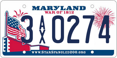 MD license plate 3AX0274