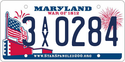 MD license plate 3AX0284