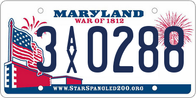 MD license plate 3AX0288
