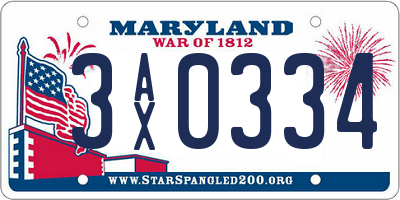 MD license plate 3AX0334