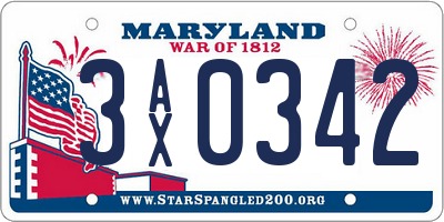 MD license plate 3AX0342