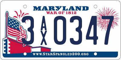 MD license plate 3AX0347