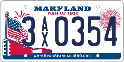MD license plate 3AX0354