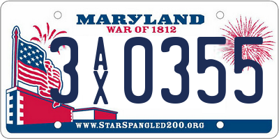 MD license plate 3AX0355