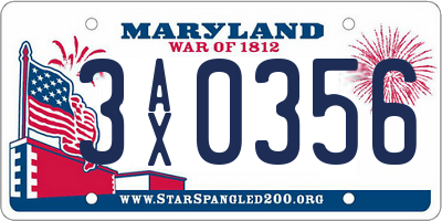 MD license plate 3AX0356