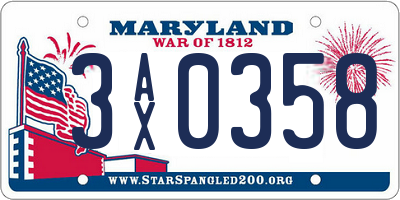 MD license plate 3AX0358