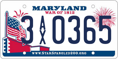 MD license plate 3AX0365