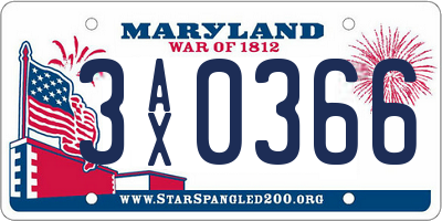 MD license plate 3AX0366