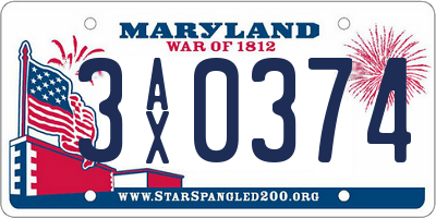 MD license plate 3AX0374