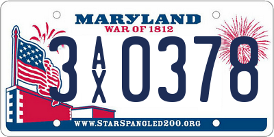 MD license plate 3AX0378