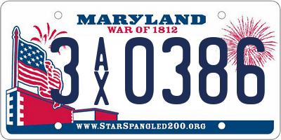MD license plate 3AX0386