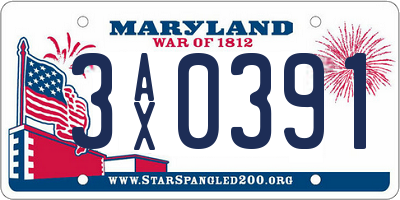 MD license plate 3AX0391