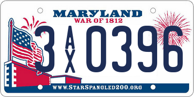 MD license plate 3AX0396