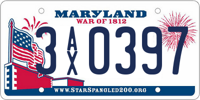 MD license plate 3AX0397