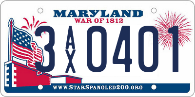 MD license plate 3AX0401