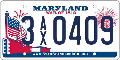 MD license plate 3AX0409