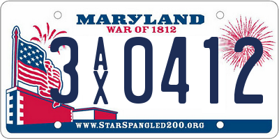 MD license plate 3AX0412