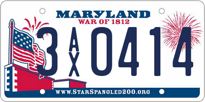 MD license plate 3AX0414