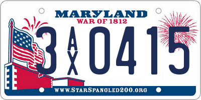 MD license plate 3AX0415