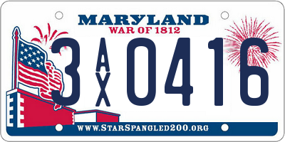 MD license plate 3AX0416