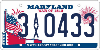 MD license plate 3AX0433