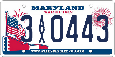 MD license plate 3AX0443