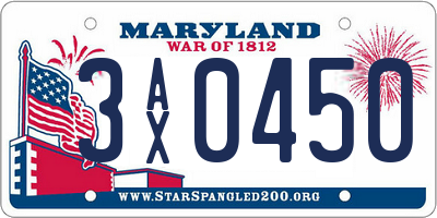 MD license plate 3AX0450
