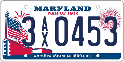 MD license plate 3AX0453