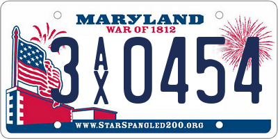 MD license plate 3AX0454
