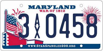 MD license plate 3AX0458