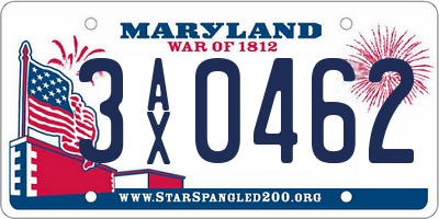 MD license plate 3AX0462