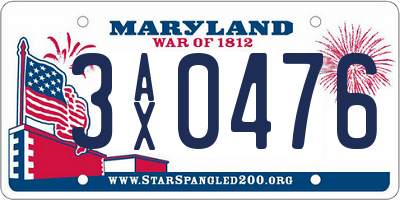 MD license plate 3AX0476
