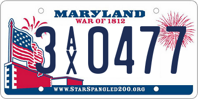 MD license plate 3AX0477
