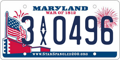 MD license plate 3AX0496