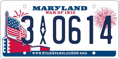 MD license plate 3AX0614