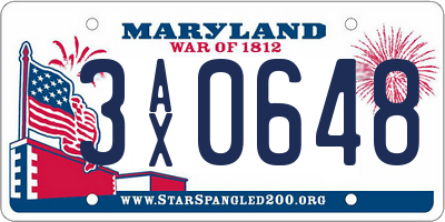 MD license plate 3AX0648