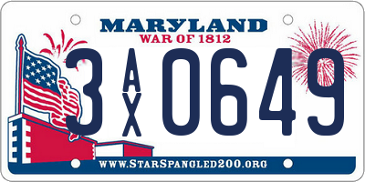 MD license plate 3AX0649