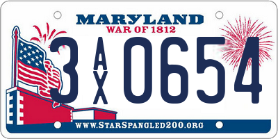 MD license plate 3AX0654