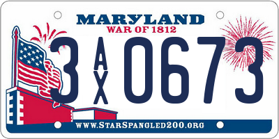 MD license plate 3AX0673