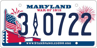 MD license plate 3AX0722