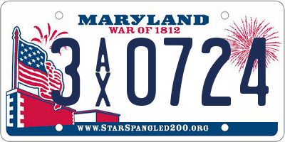 MD license plate 3AX0724