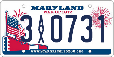 MD license plate 3AX0731