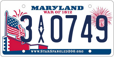 MD license plate 3AX0749