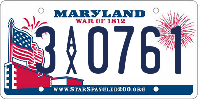 MD license plate 3AX0761