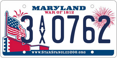 MD license plate 3AX0762