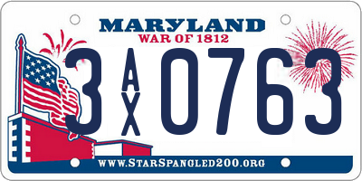 MD license plate 3AX0763