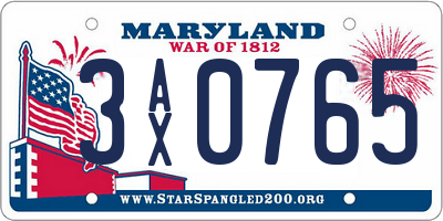 MD license plate 3AX0765