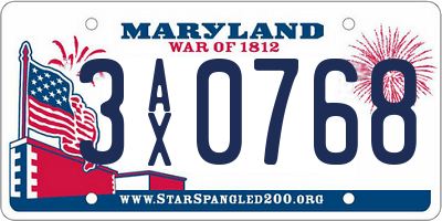 MD license plate 3AX0768
