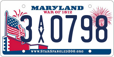 MD license plate 3AX0798